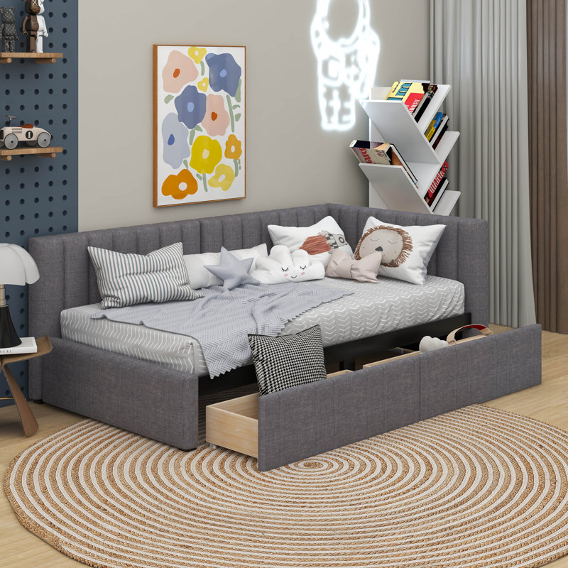 Twin Size Upholstered Daybed With 2 Storage Drawers, Gray