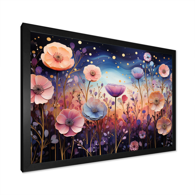 Fleurs mystiques mauves - Impression, H 24 po x l 32 po x P 1 po, Cadre simple noir