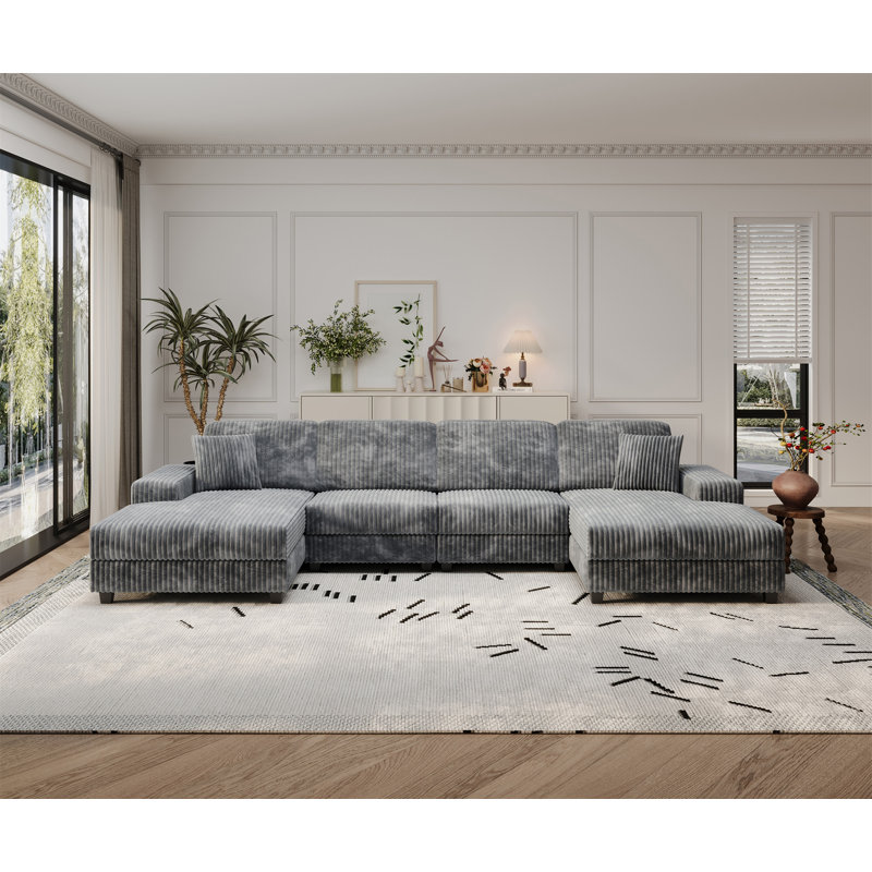 Convertible U-Shaped Combination Sofa, Dark Gray Corduroy