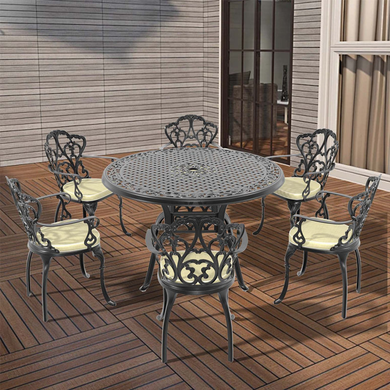 Ensemble de mobilier de patio moderne en aluminium coulé 7 pièces avec coussins