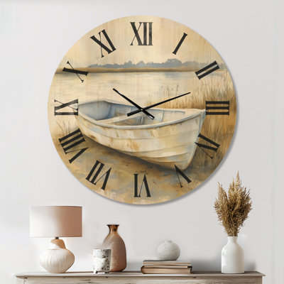 Horloge murale en bois Golden Marsh Boat - Grande horloge côtière