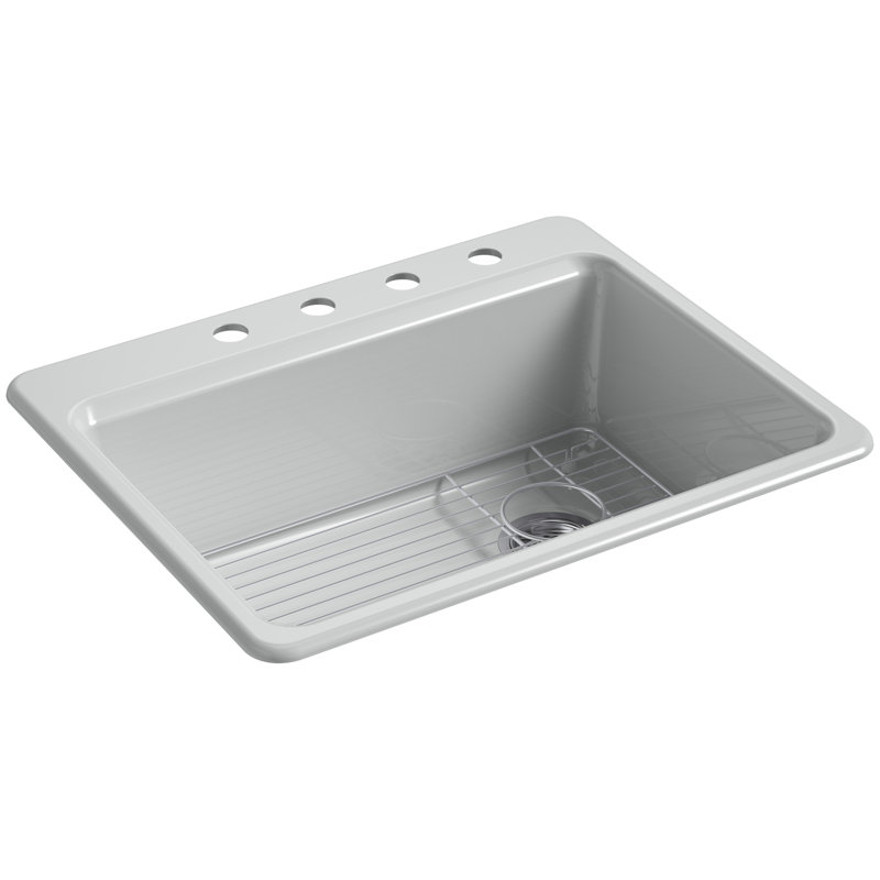 Riverby 27" L x 22" W Drop-In Kitchen Sink, Ice Grey, 4 Hole