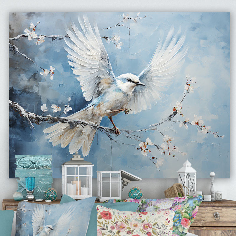 «Blue Hues A Serene Scene Of Birds I», reproduction sur toile, Toile tendue, H 24 po x l 32 po x P 1 po