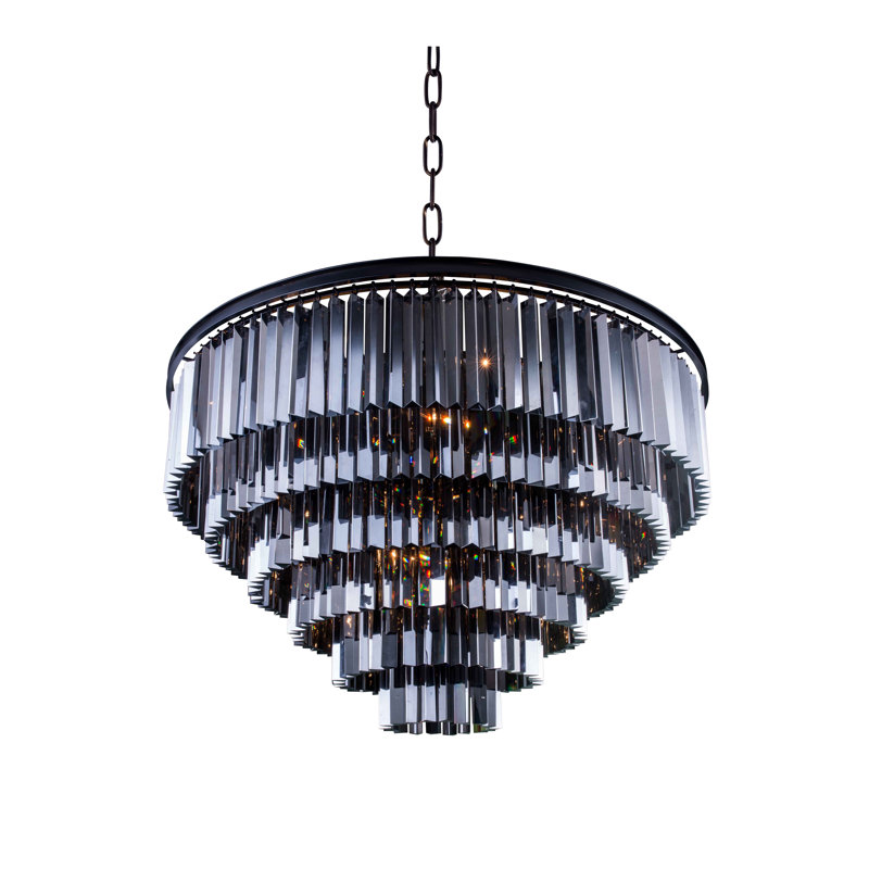 Yazmin 10 - Light Tiered Chandelier, Silver Shade (Grey), Mocha Brown