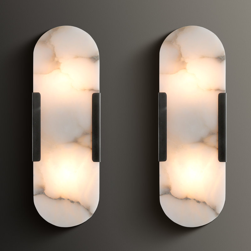 Anjuta Brass/ Natural Alabaster Wall Sconces for Bathroom, Matte Black