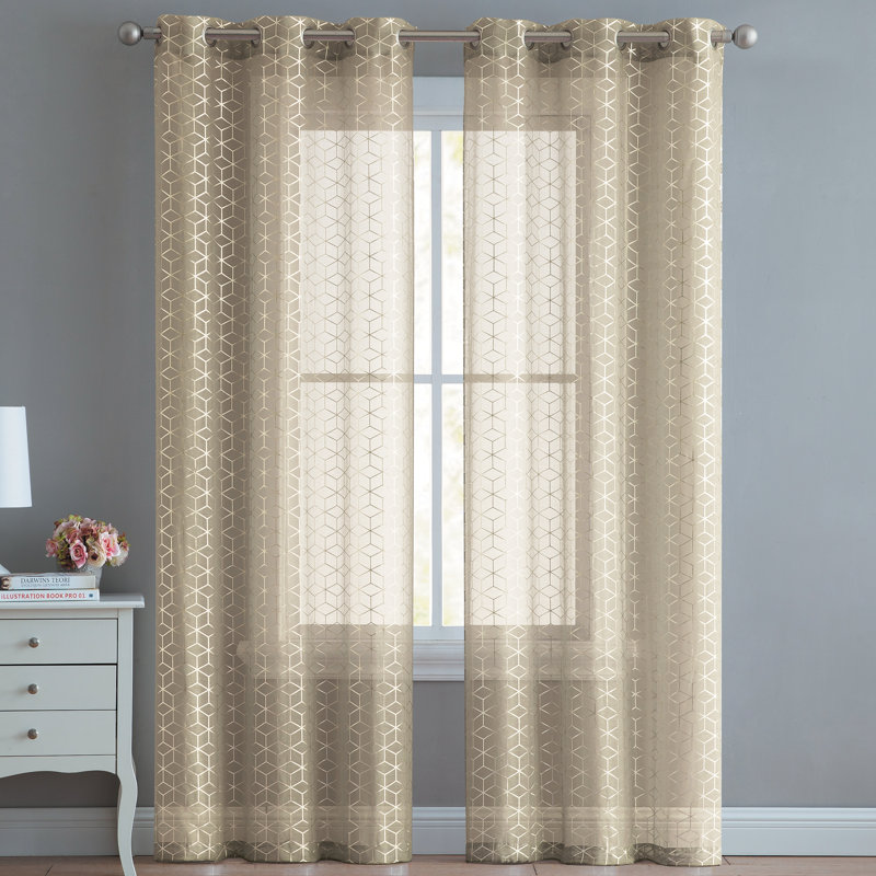 Kucera Semi Sheer Sliding Panel Pair, Taupe/Gold, 38" W x 96" L