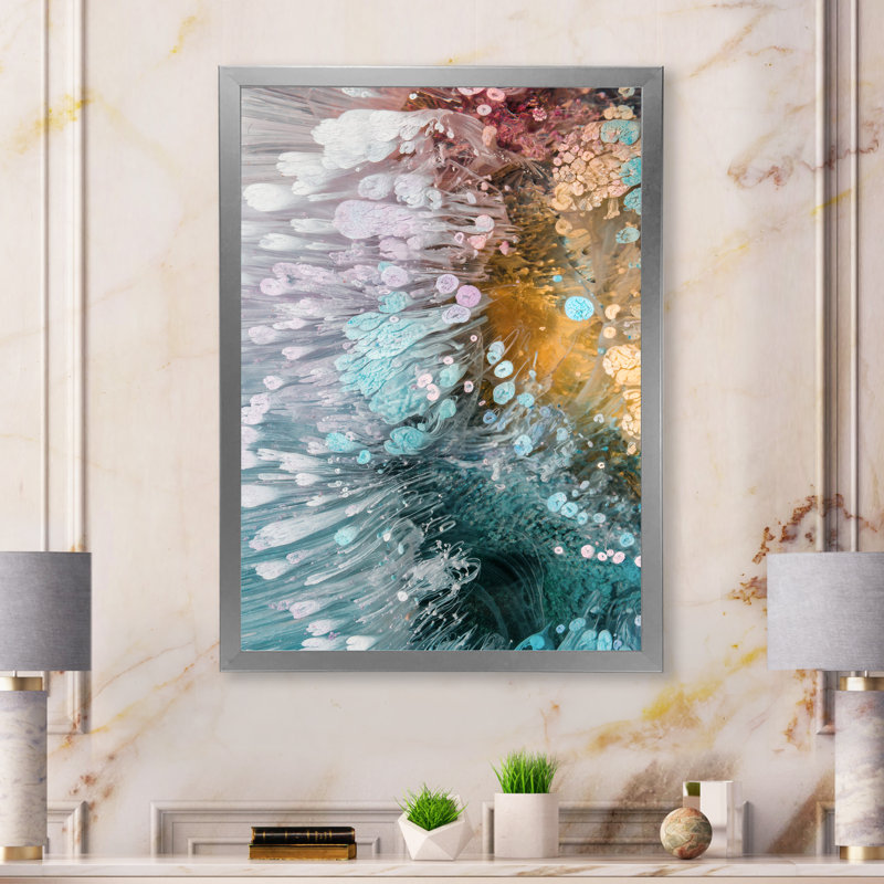 Turquoise et mauve liquide Flow Art III - impression sur toile moderne, H 12 po x l 8 po x P 1 po