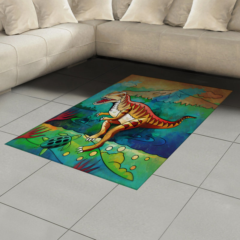 Dinosaur High Density Long Fiber Poly Threads Decorative Area Rug Carpet, Rectangle 4' x 5'8"