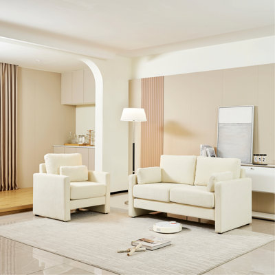 58.66" Small Modern Loveseat Sofa in Mid-Century Chenille Fabric with Back Cushions