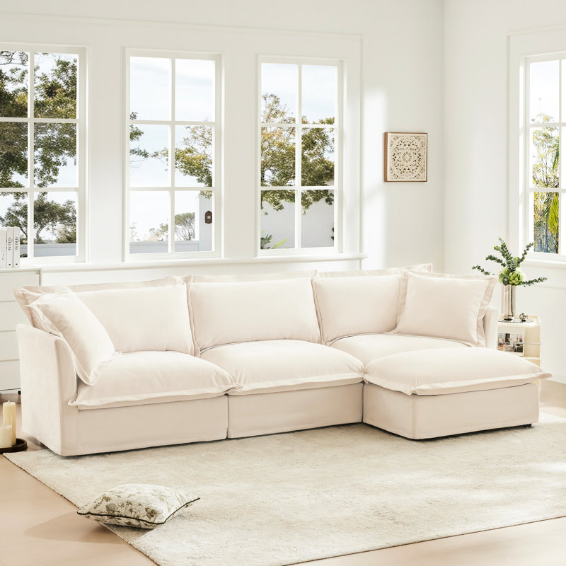 Luxueux canapé de bureau en chenille, canapé modulaire à assise profonde confortable, housse crème élégante