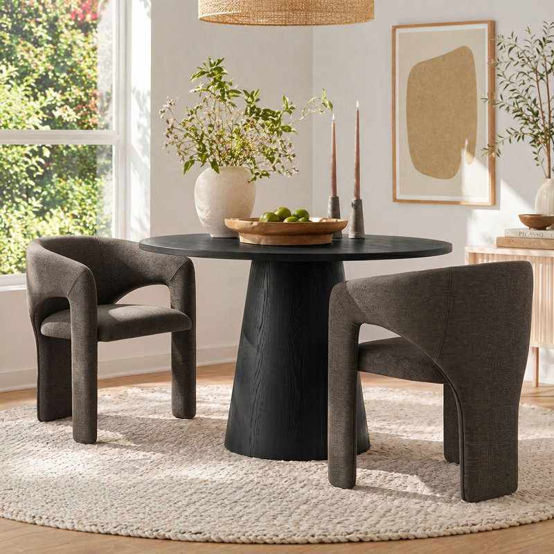 Modern Water-Resistant Linen Upholstered Dining Chairs Set Of 2 With Curved Open Back, Brown