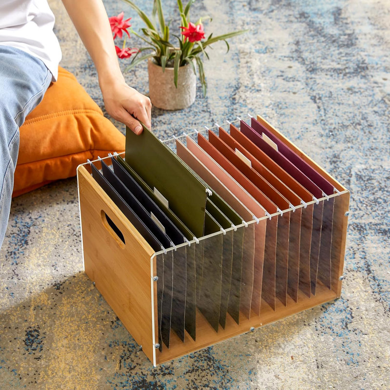 Bamboo Acrylic File Box Organizer, Hanging File Folder Storage Boxes, Decorative Document Crate Transparent Filing Bin With Handle For Home Office Desk