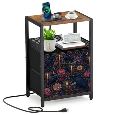 Table de chevet 2 tiroirs en tissu avec station de charge Raven