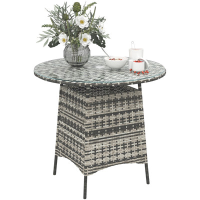 Round Tempered Glass Steel Outdoor with Umbrella Hole Coffee Table - 80 cm W 80 cm D