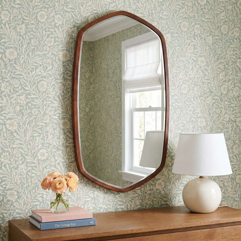 Glover Wood Hexagon Mirror, Walnut Brown, 36" x 20", Horizontal and Vertical