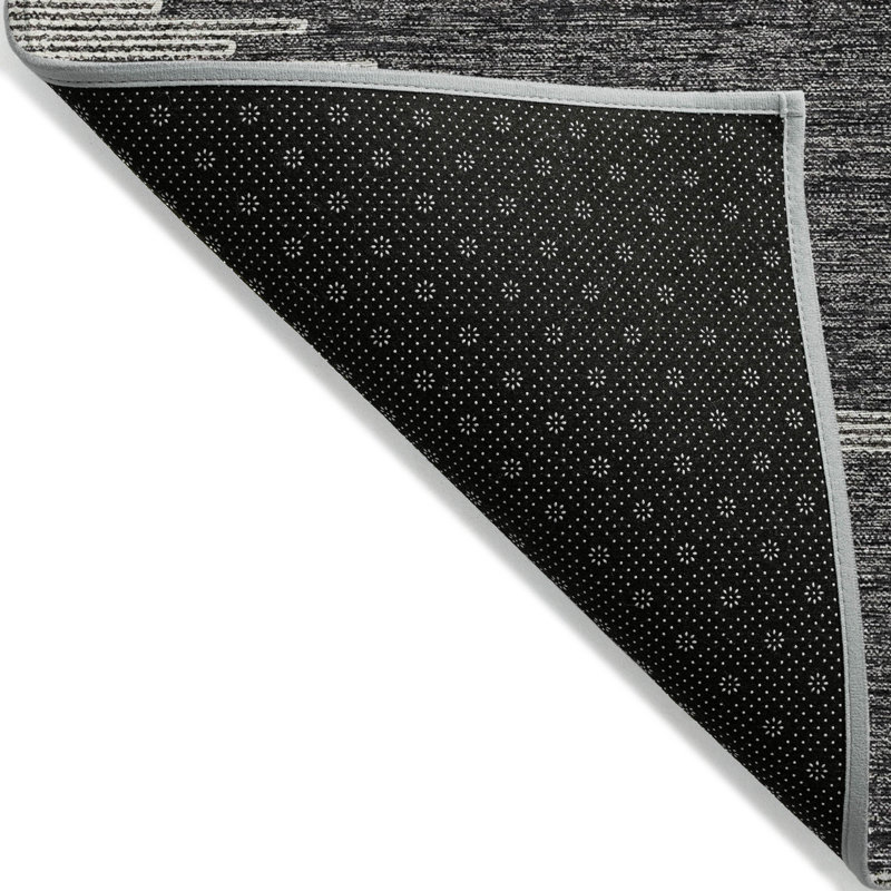 3' X 5' Charcoal And Ivory Abstract Washable Indoor Outdoor Area Rug
