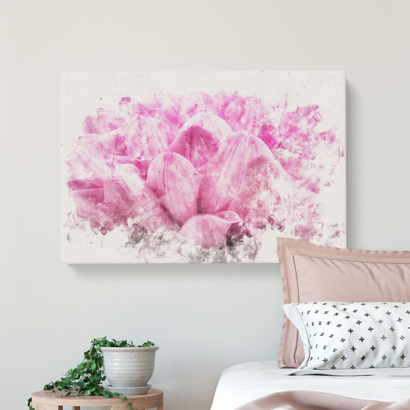 Pink Petals Of A Chrysanthemum Watercolour - Wrapped Canvas Print, 35cm H x 50cm W x 3cm D