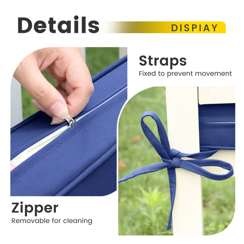 Outdoor Bench Cushion, 45 x 18 x 3 in, with Removable Cover, Waterproof, UV-Resistant, and Anti-Slip with Ties,blue, Blue