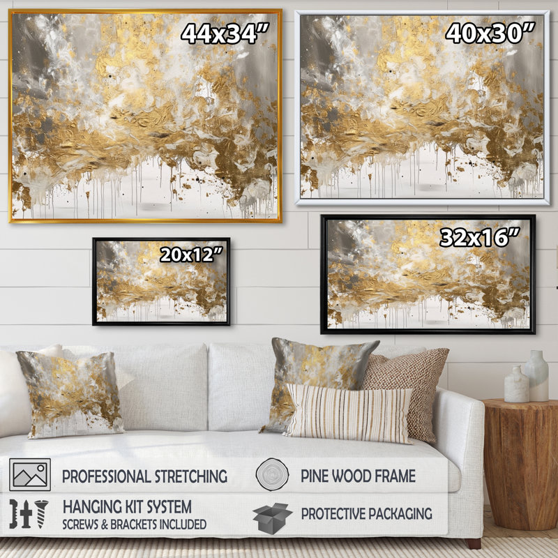 Loughlin Golden Abstract - Décoration murale abstraite, H 34 po x l 44 po x P 1,5 po, Cadre flottant doré