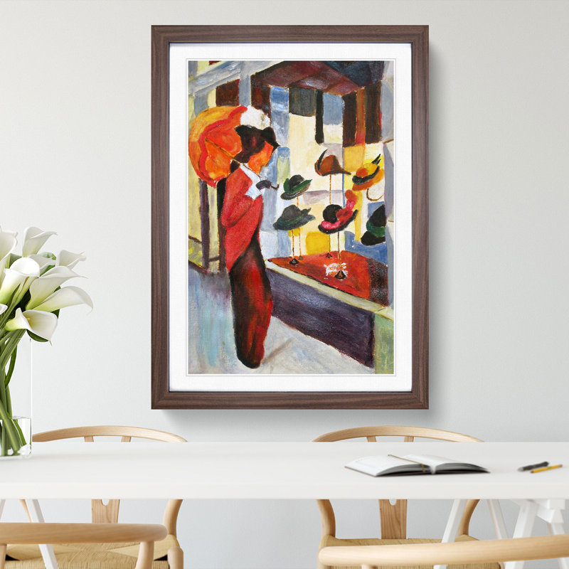 Woman by the Hat Shop by August Macke - Picture Frame Painting, 36cm H x 27cm W x 2cm D, Walnut Framed