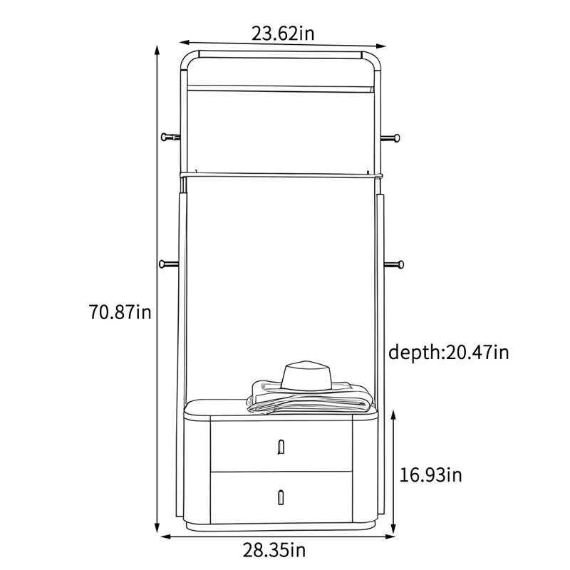 Double - Bar Coat Rack 4 Hooks Dual Storage Boxes, Black