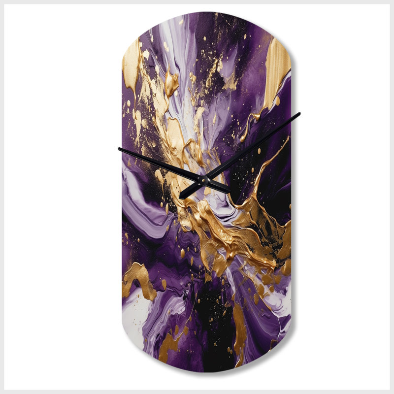 Purple And Gold Liquid Magic III - Cylinder Shape Large Purple Wall Clock Sculpture, Petit
