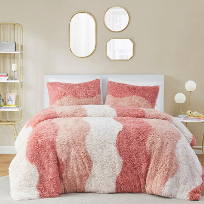 Literie en fausse fourrure à poils longs simple / simple TG, rembourrage, rayure ton sur ton rayée, tissu anti-taches avec édredon, ondulé, envers doux, lavable