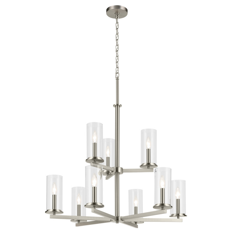 Lustre 9 lumières 32,5 "à 2 niveaux, Nickel brossé
