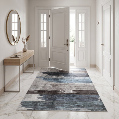 Tapis moderne et performant à poils courts, lavable à la machine, sans peluches, inodore et antidérapant, idéal pour le salon, la chambre et la salle à manger.