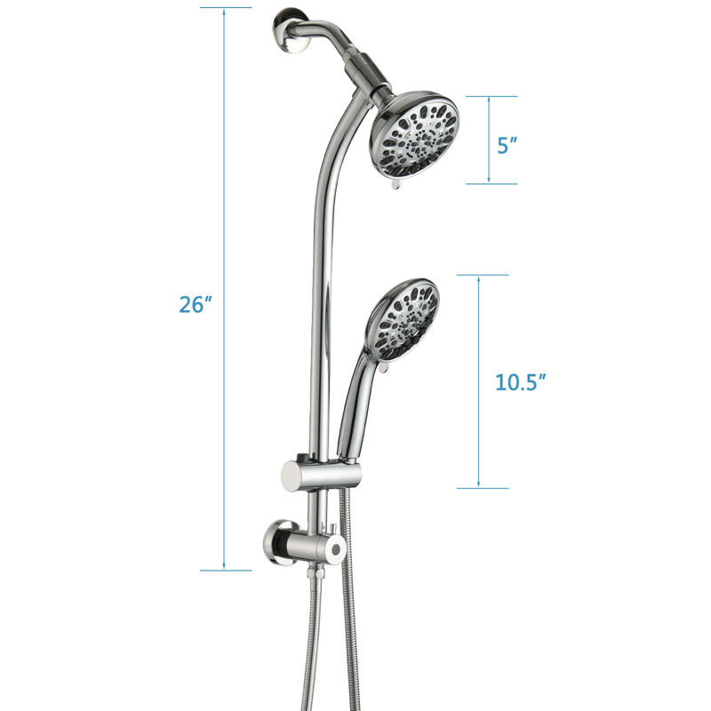No-tool Installation 5 Inch Rain Shower & 7-spray Handheld Combo With 26" Adjustable Slide Bar, Dual Flow 1.8gpm Watersense