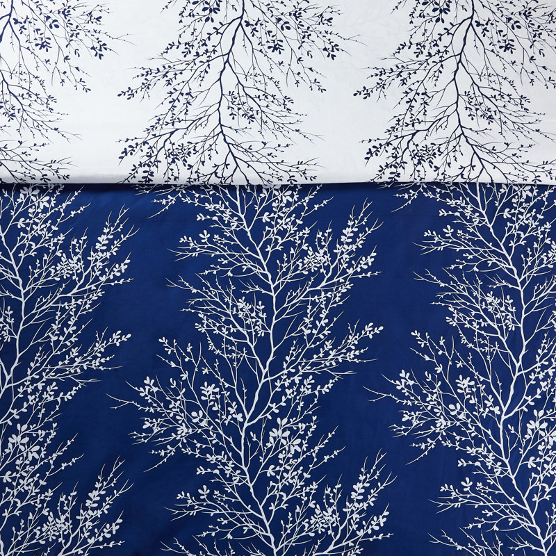 Foliage Reversible Comforter Set, Navy/White, Twin Comforter Set + 4 Additional Pieces
