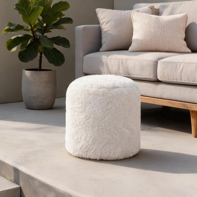 Pouf cylindrique rembourré de billes de polystyrène et recouvert de fausse fourrure, avec base antidérapante, pour salon