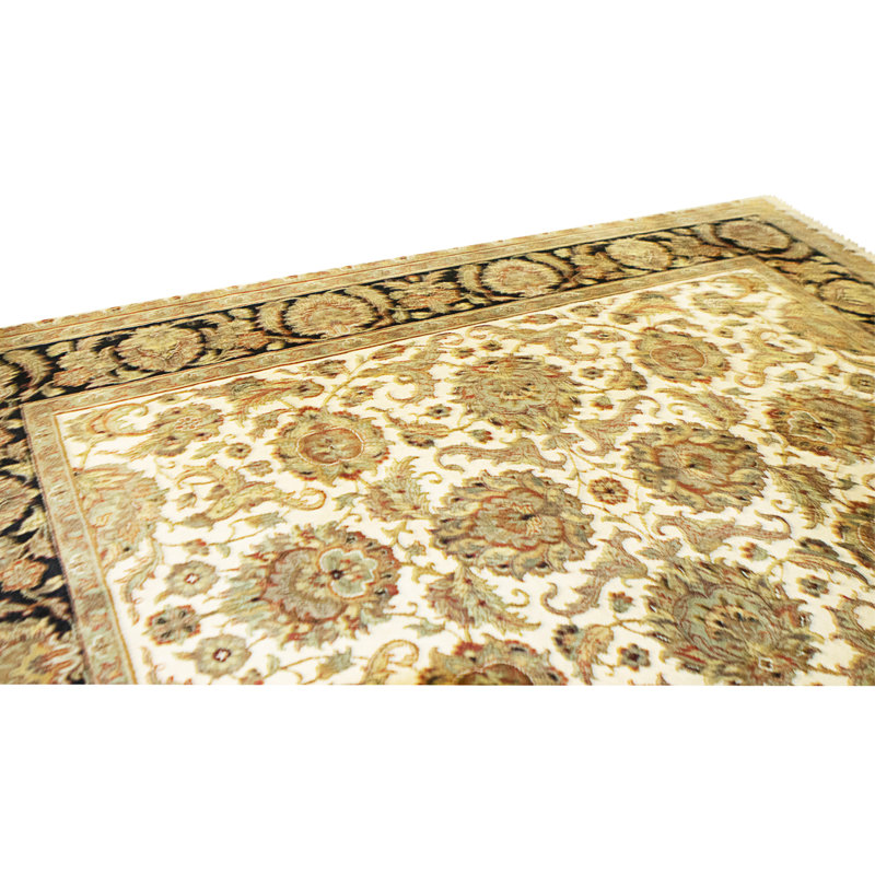 Tapis ivoire et noir noué à la main de haute qualité