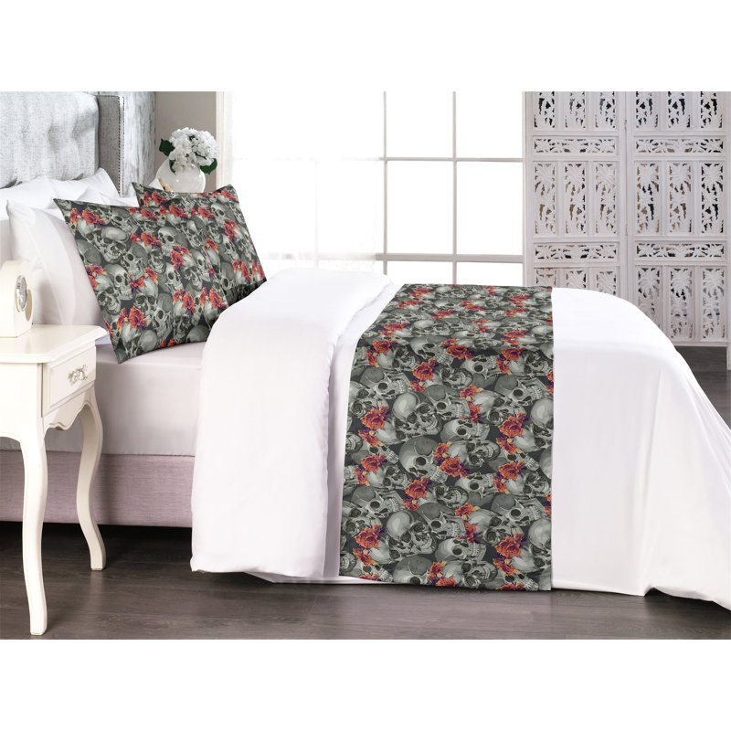 Ensemble de chemin de lit Ambesonne Skull Exodes Roses, Roi