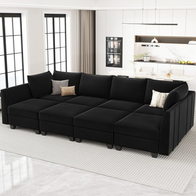 Allinson 9-Piece 112.6'' Wide Velvet Freely Combined Modular Sofa Bed Variable U Shaped Sofa Bedroom Large Sleeper Livingroom Sectional Storage Sofa