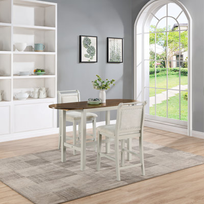 Bearden 3-Piece Transitional Solid Wood Drop Leaf Dining Table with Chairs