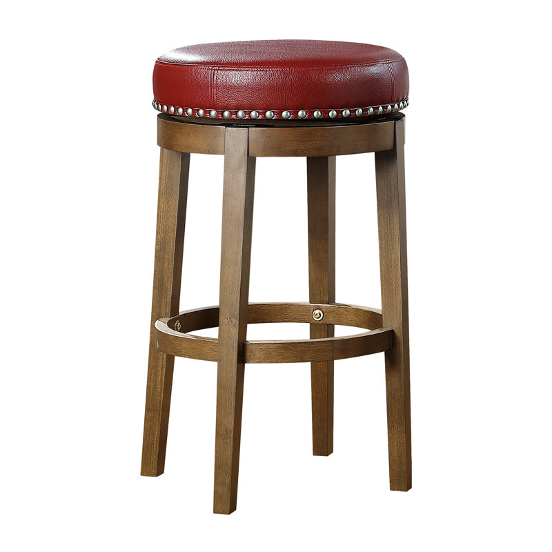 Deux tabourets de bar pivotants ronds avec garniture cloutée, tabouret de bar à cadre en bois, Rouge