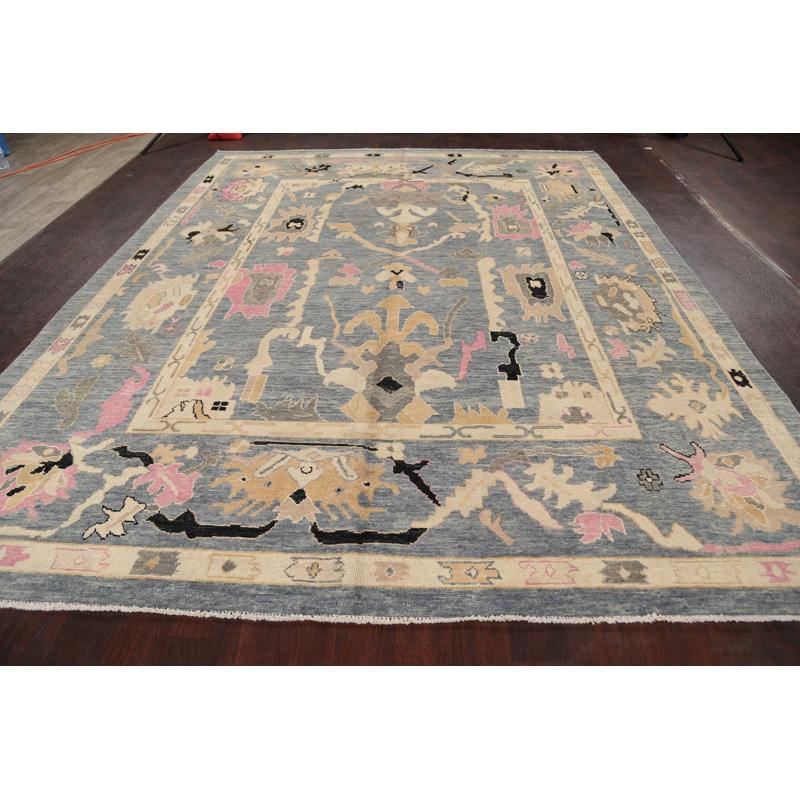Tapis unique en laine noué à la main Oushak nouvel âge de 8 pi 9 po x 11 pi 2 po gris