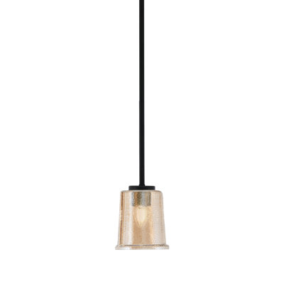 Mini suspension Arrigo Stem présentée en finition noir mat avec un verre ambré à bulles de 13,3 cm (5,25 po).