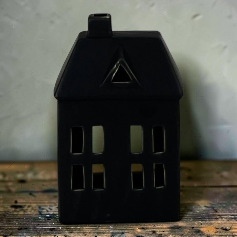 Black Ceramic House Tealight Holder L9.1xD6.8xH13.4