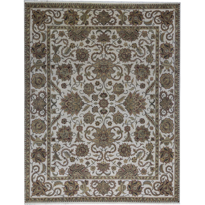 Tapis ivoire et ivoire noué à la main de haute qualité
