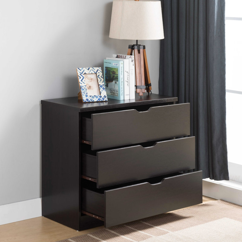 Armoire de rangement moderne à trois tiroirs et à vêtements avec glissières en métal