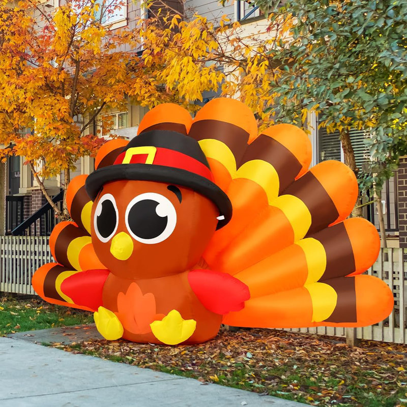 Bébé gonflable de dinde gonflable de 8 pi avec chapeau de pèlerin Thanksgiving