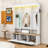 Wood Hall Tree with APP-Controlled LED Strip, Hooks, Flip-Down Cabinets and Shelves-96354811