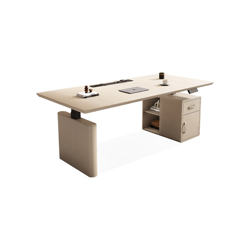 Bureau rectangulaire en bois manufacturé beige avec 1 tiroir Barenia, 49.21" H x 62.99" W x 27.56" D, Retour à droite