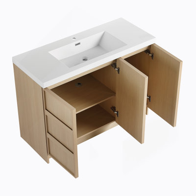 Meuble-lavabo autoportant avec lavabo en résine, portes d'armoire à fermeture en douceur
