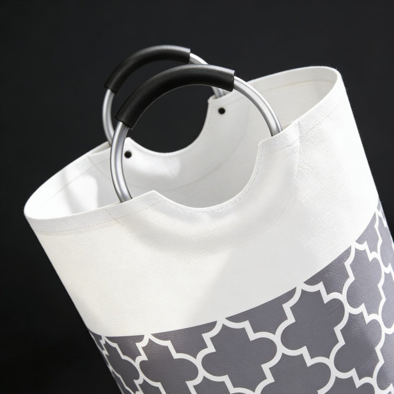 Large Capacity Foldable Fabric Laundry Hamper With Aluminum Handles - Cylindrical Storage Bin For Home, Dorm, Or Commercial Use - Multi-Purpose Organizer With Lantern Pattern Design