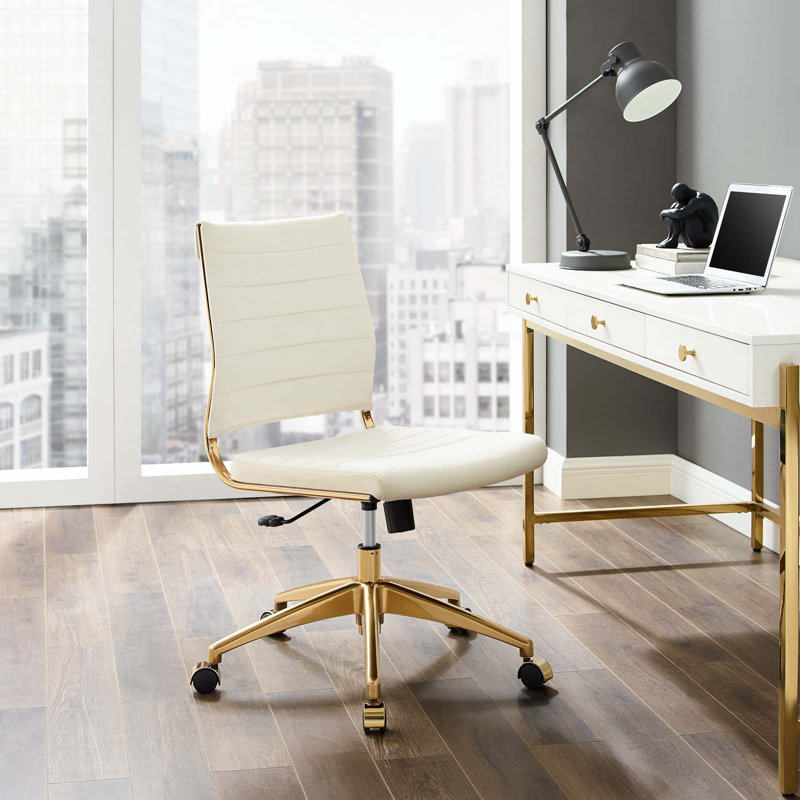 Chaise de bureau en velours Jive, Ivoire