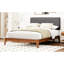 Lit plateforme double de 12 po, tête de lit tapissier courbée grise réglable, structure solide avec texture naturelle, installation sans effort et rangement de 7,3 po, cadre, motifs organiques, assemblage,