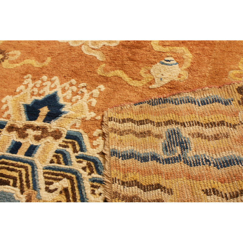 Hand Knotted Wool Area Rug in Orange